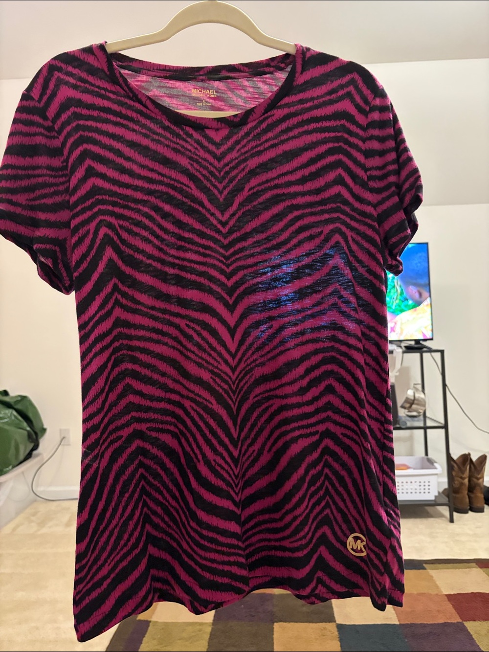 Michael Kors Hot Pink and Black Zebra-Print Short Sleeve Tee